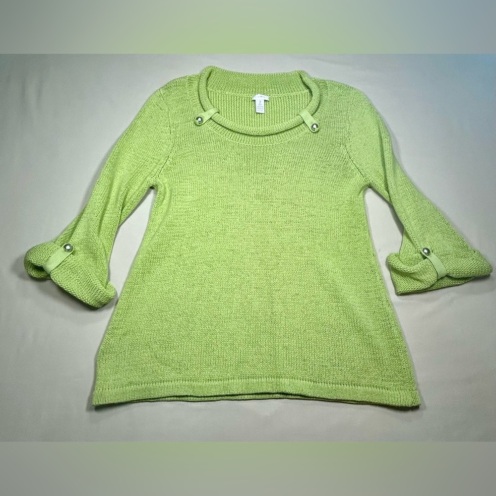 Chico’s Lime Green Round Neck Sweater Size 2
